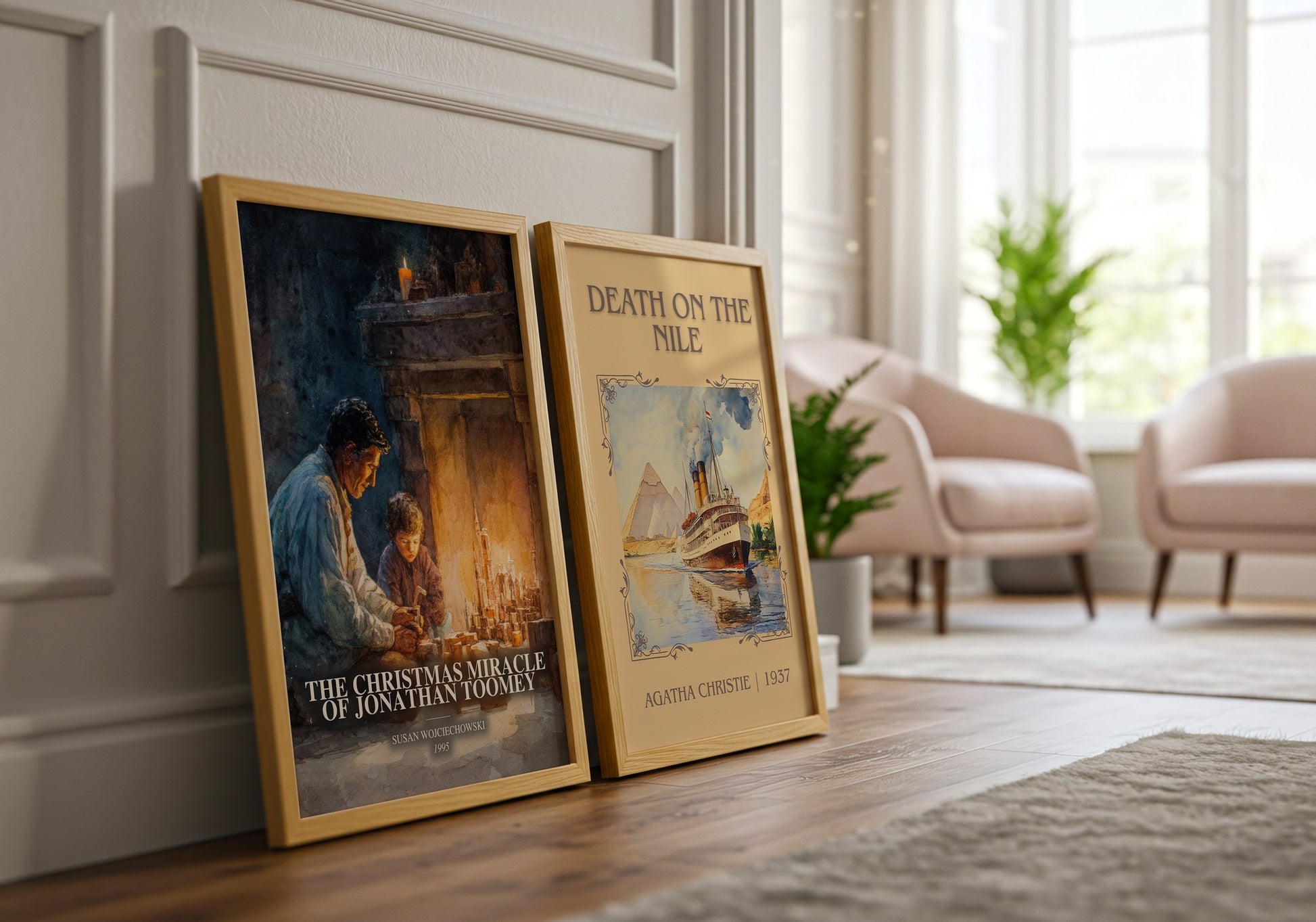 The Christmas Miracle Of Jonathan Toomey watercolour print framed by window – literary home decor