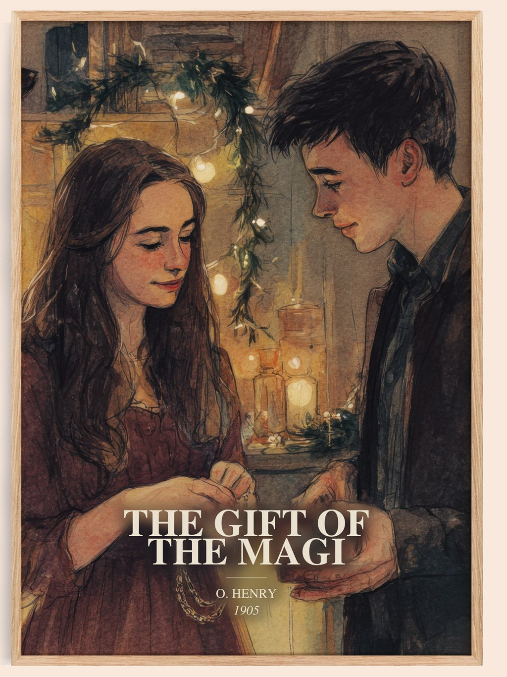 The Gift Of The Magi watercolour book poster by O. Henry – framed literary art print