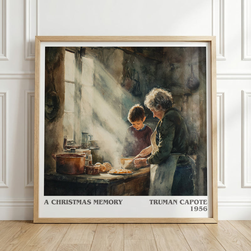 A Christmas Memory literary print in frame leaning in hallway – literary fiction wall art