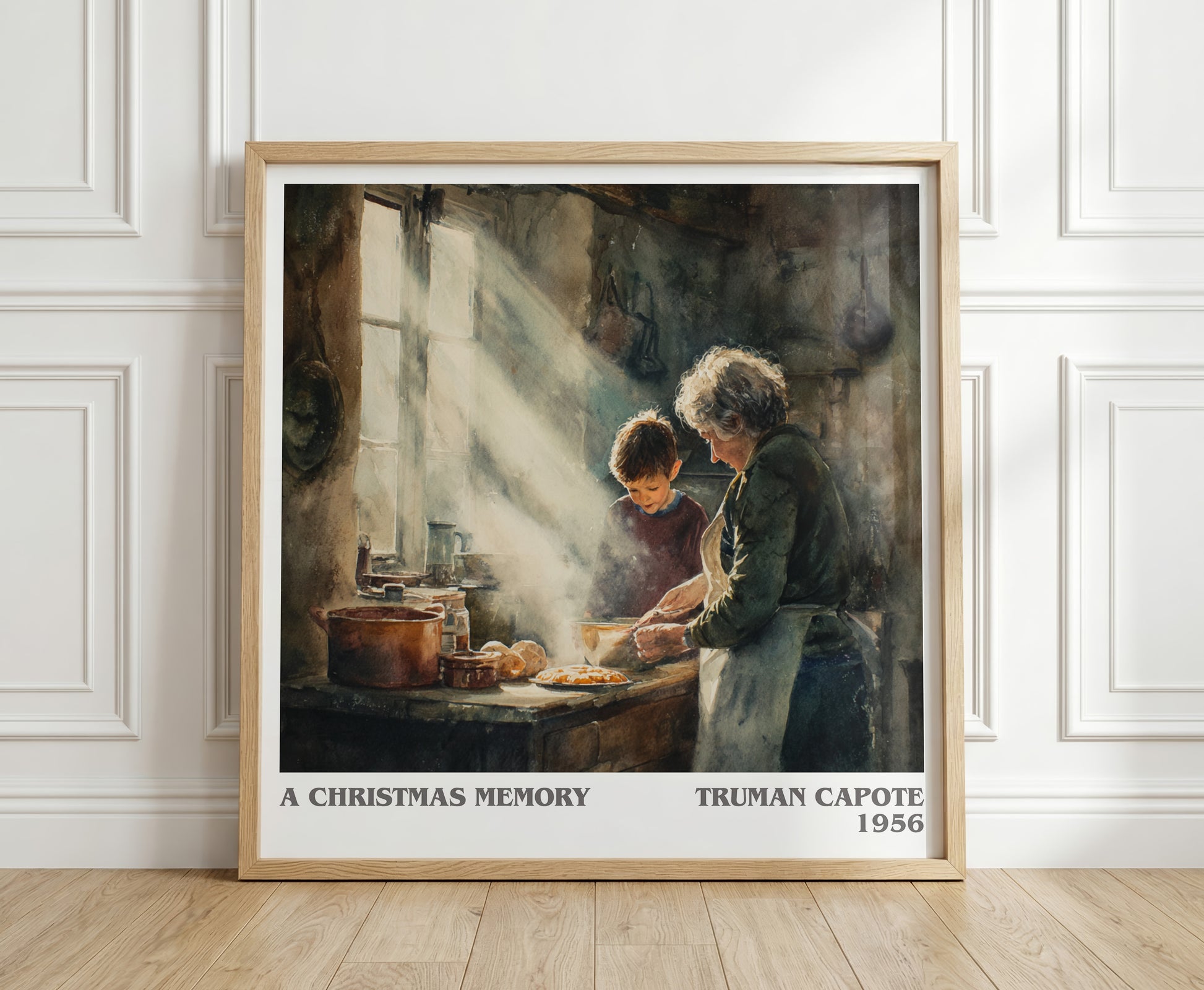 A Christmas Memory literary print in frame leaning in hallway – literary fiction wall art