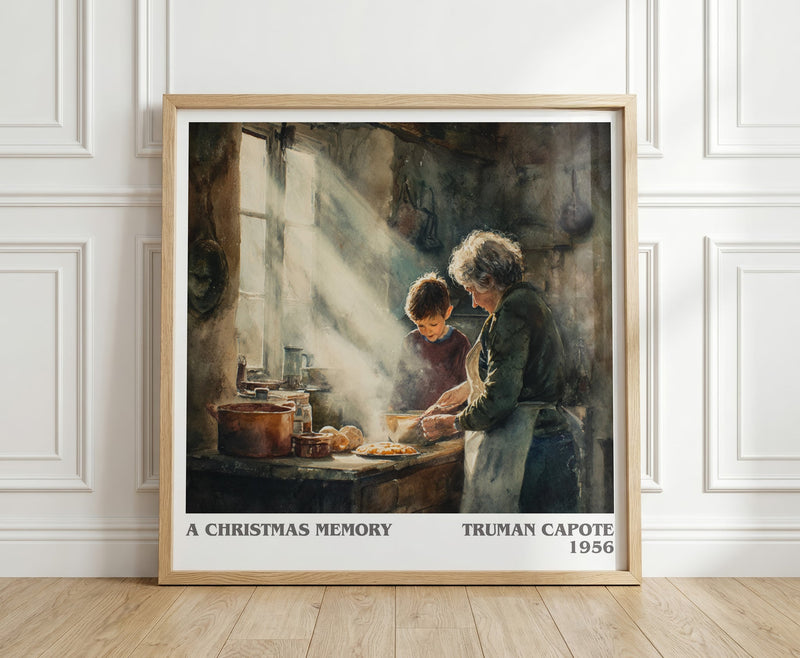 A Christmas Memory literary print in frame leaning in hallway – literary fiction wall art