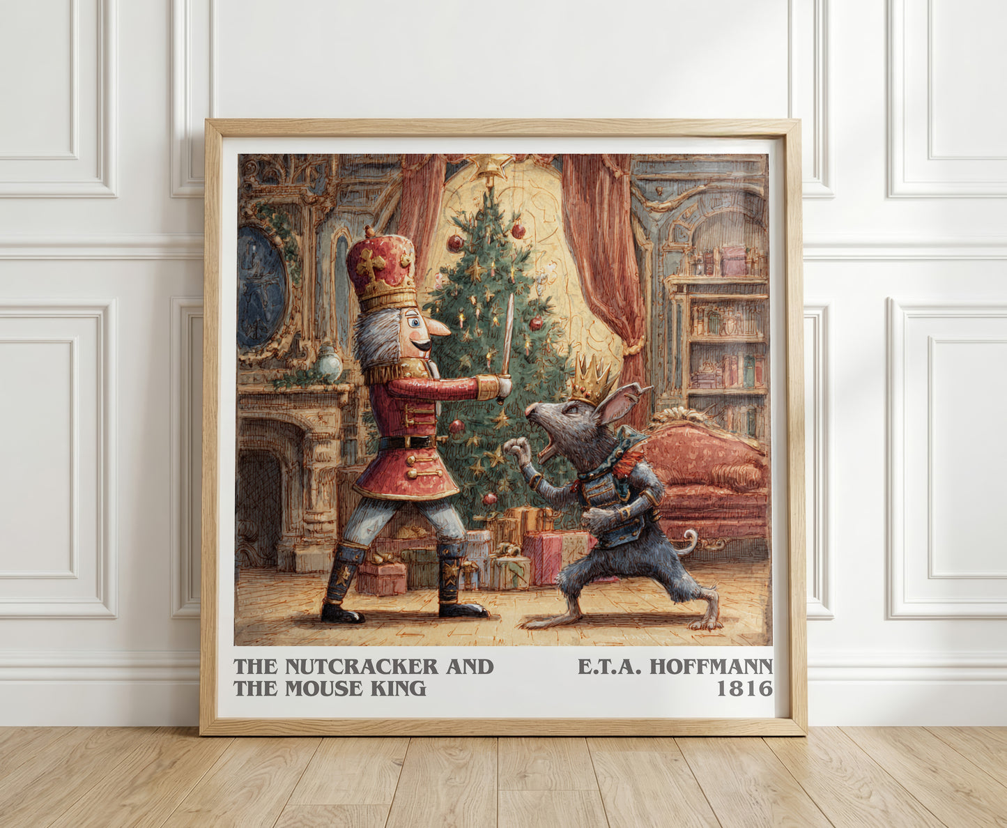 Nutcracker and the Mouse King literary print in frame leaning in hallway – childrens wall art