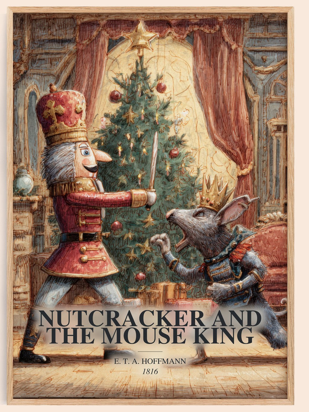 Nutcracker And The Mouse King watercolour book poster by E. T. A. Hoffmann – framed literary art print