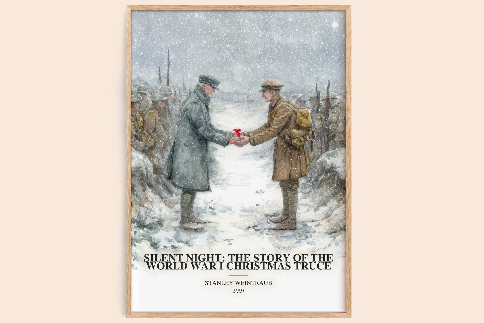 Silent Night: The Story Of The World War I Christmas Truce watercolour book poster by Stanley Weintraub – framed literary