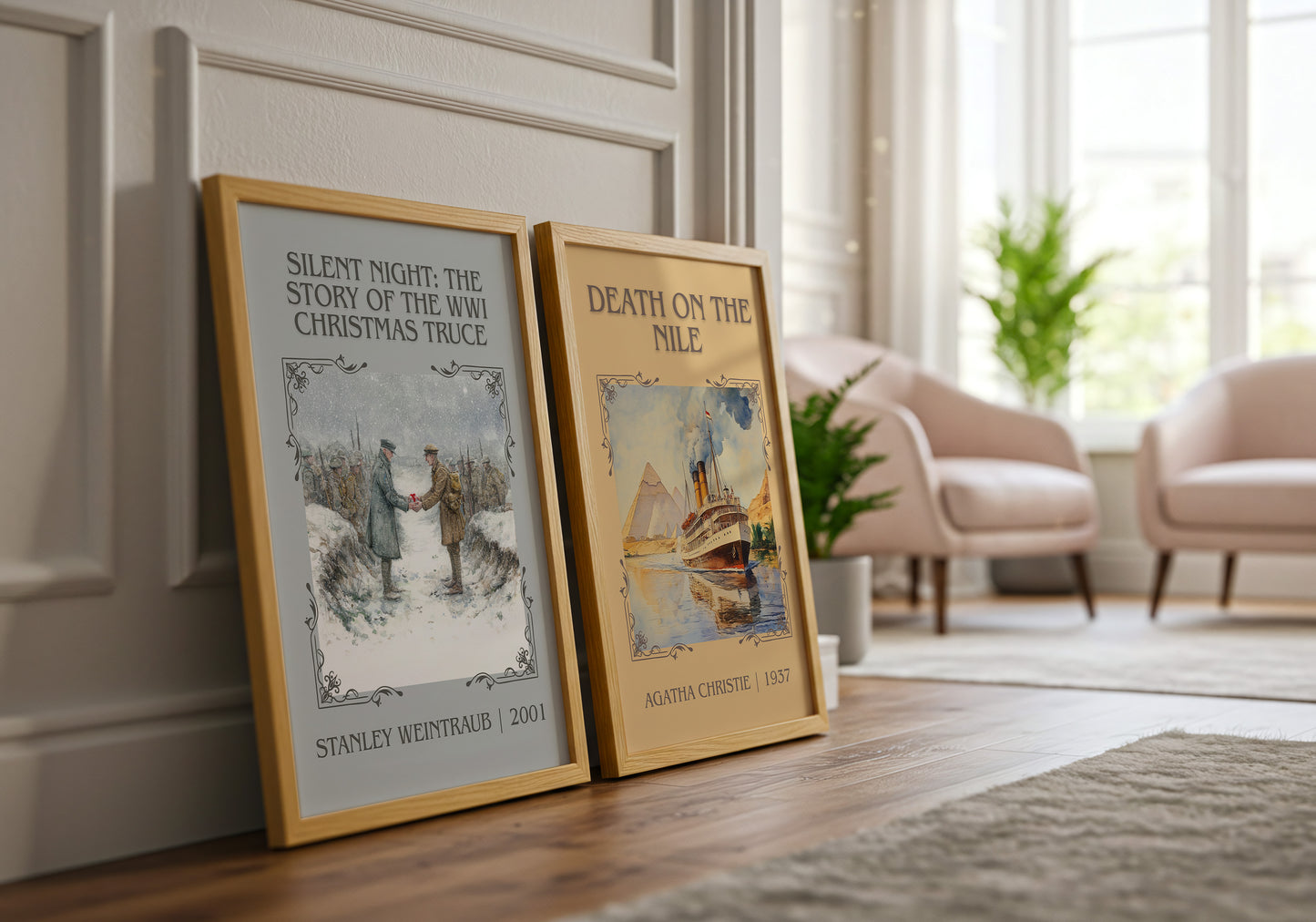 Silent Night: The Story of the World War I Christmas Truce classic book art print framed by window – literary home decor