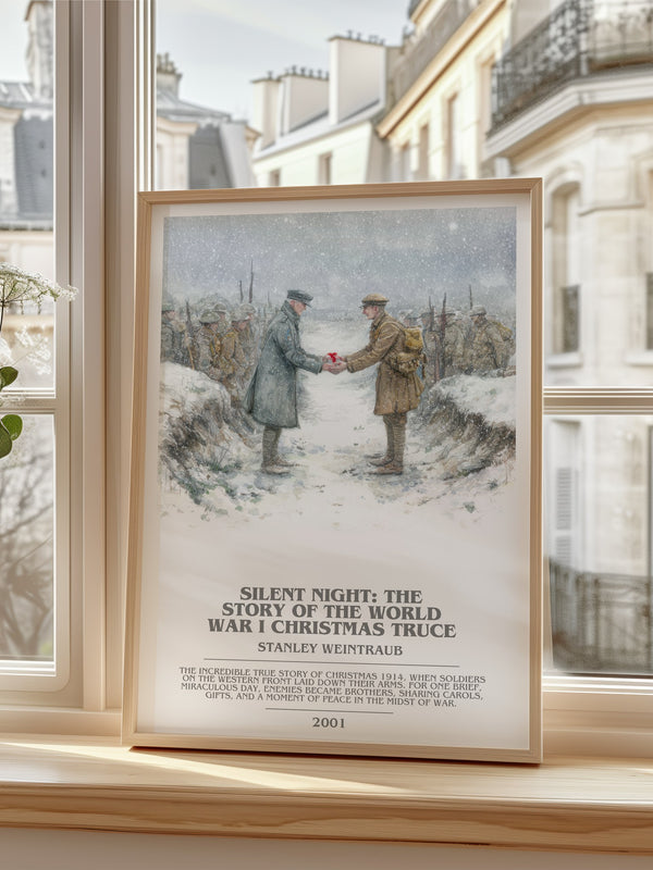 Silent Night: The Story of the World War I Christmas Truce Bookish – framed print by a bright window
