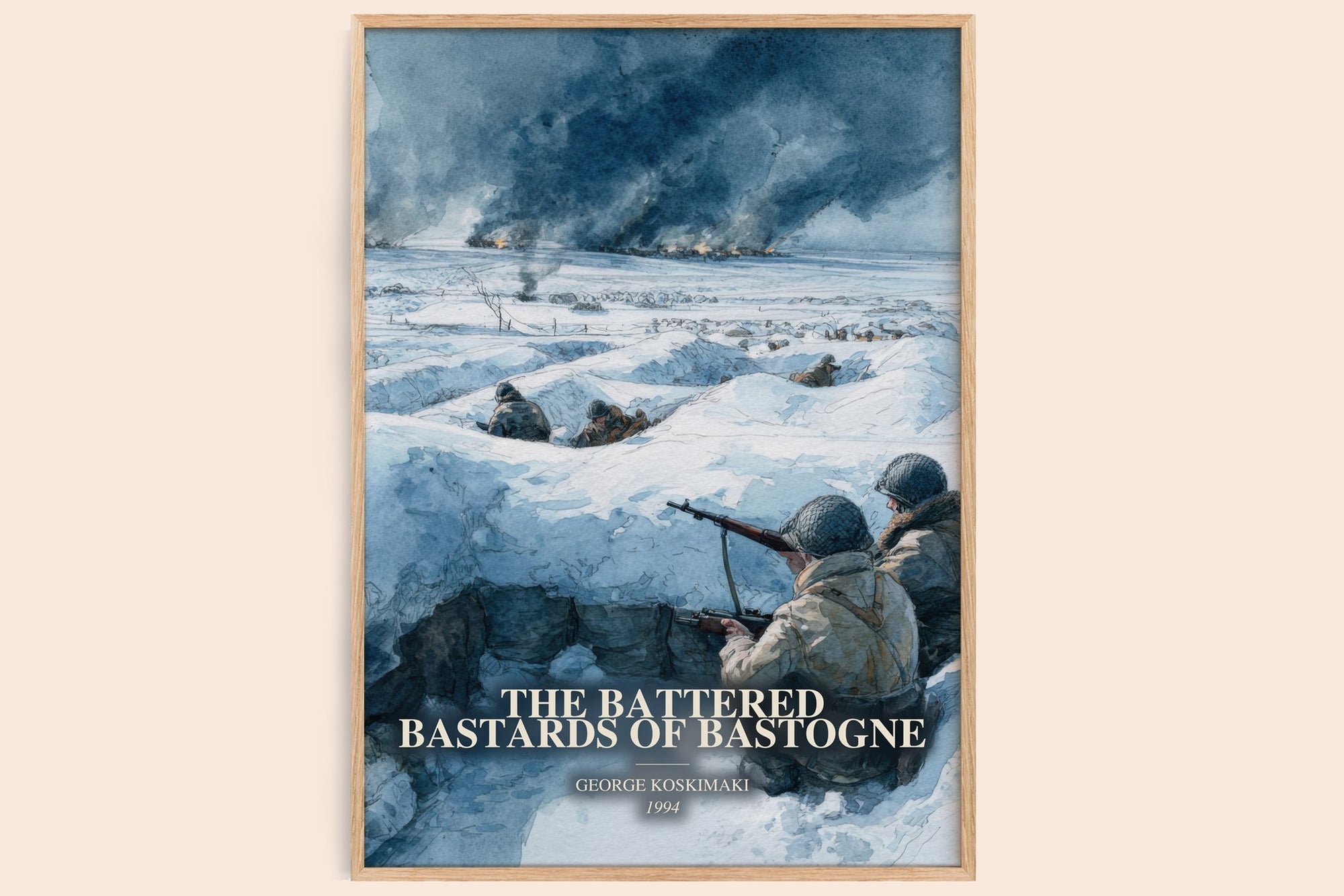 The Battered Bastards Of Bastogne watercolour book poster by George Koskimaki – framed literary art print