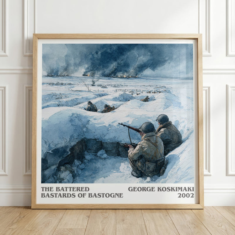 The Battered Bastards Of Bastogne literary print in frame leaning in hallway – non fiction wall art