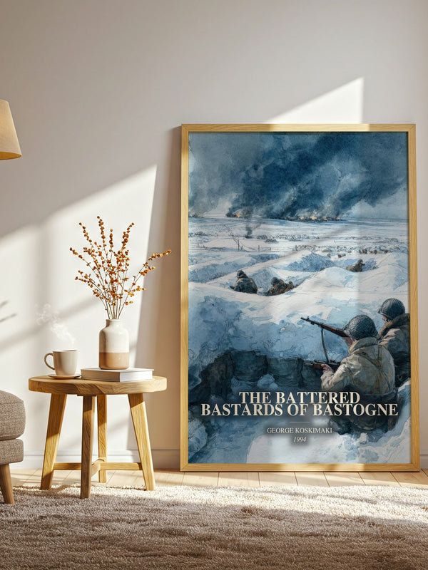 The Battered Bastards Of Bastogne watercolour print in frame leaning in hallway – non fiction wall art