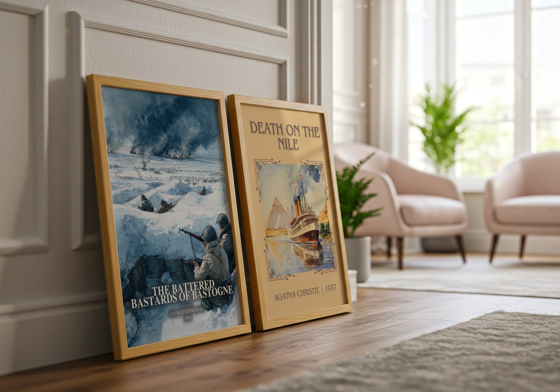 The Battered Bastards Of Bastogne watercolour print framed by window – literary home decor