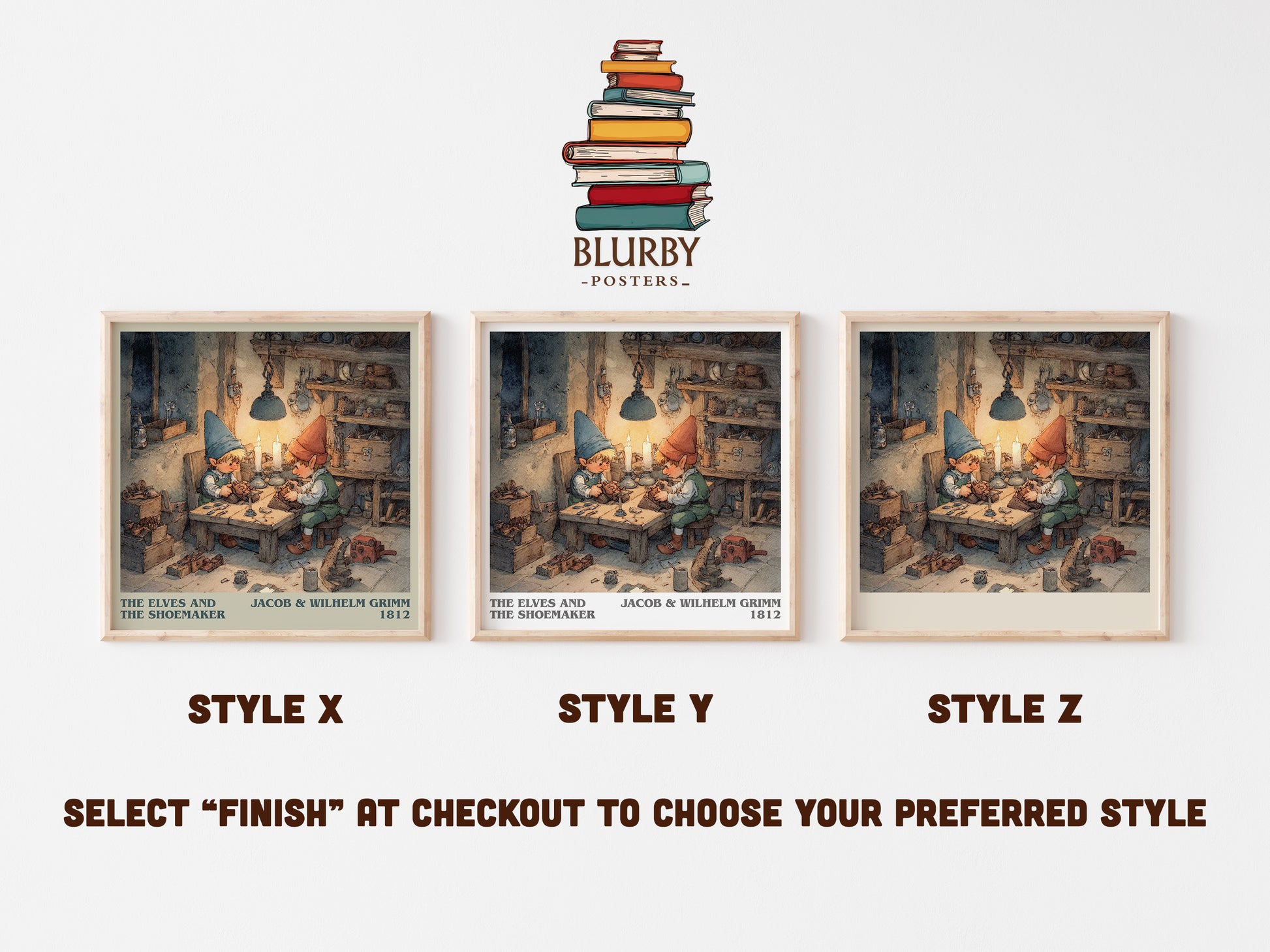 The Elves and the Shoemaker literary art print colour and style options – Jacob Grimm book art