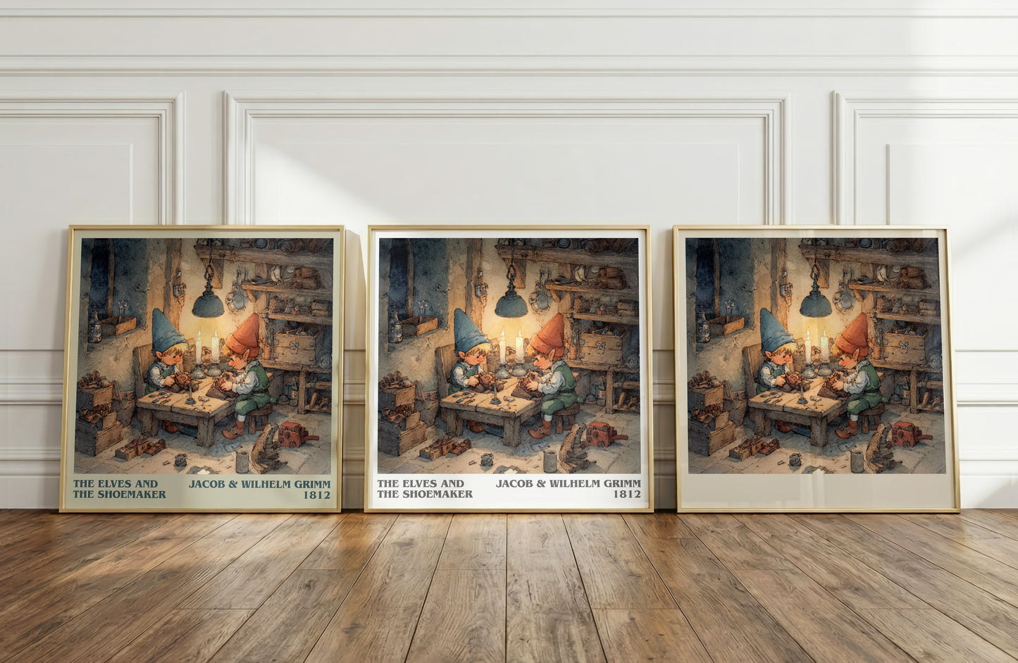 The Elves and the Shoemaker literary print framed by window – literary home decor