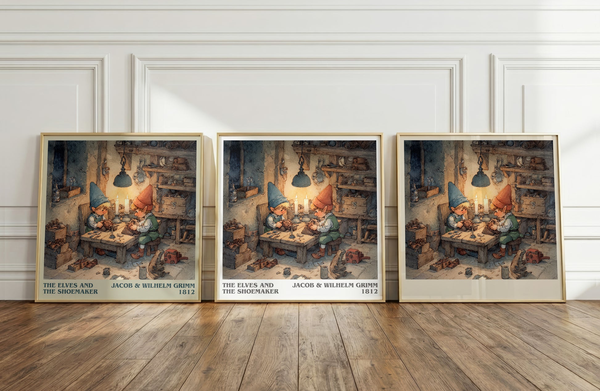 The Elves and the Shoemaker literary print framed by window – literary home decor
