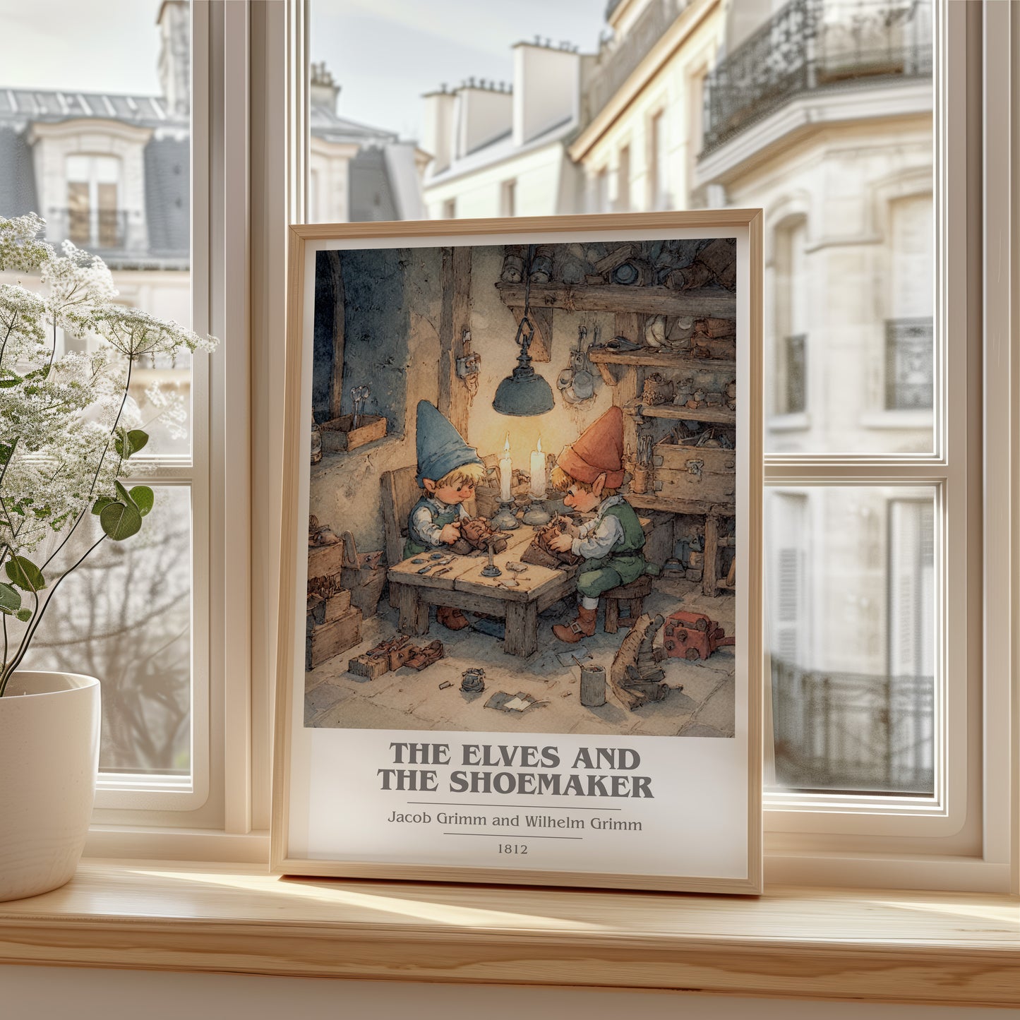 The Elves and the Shoemaker book cover poster colour and style options – Jacob Grimm book art