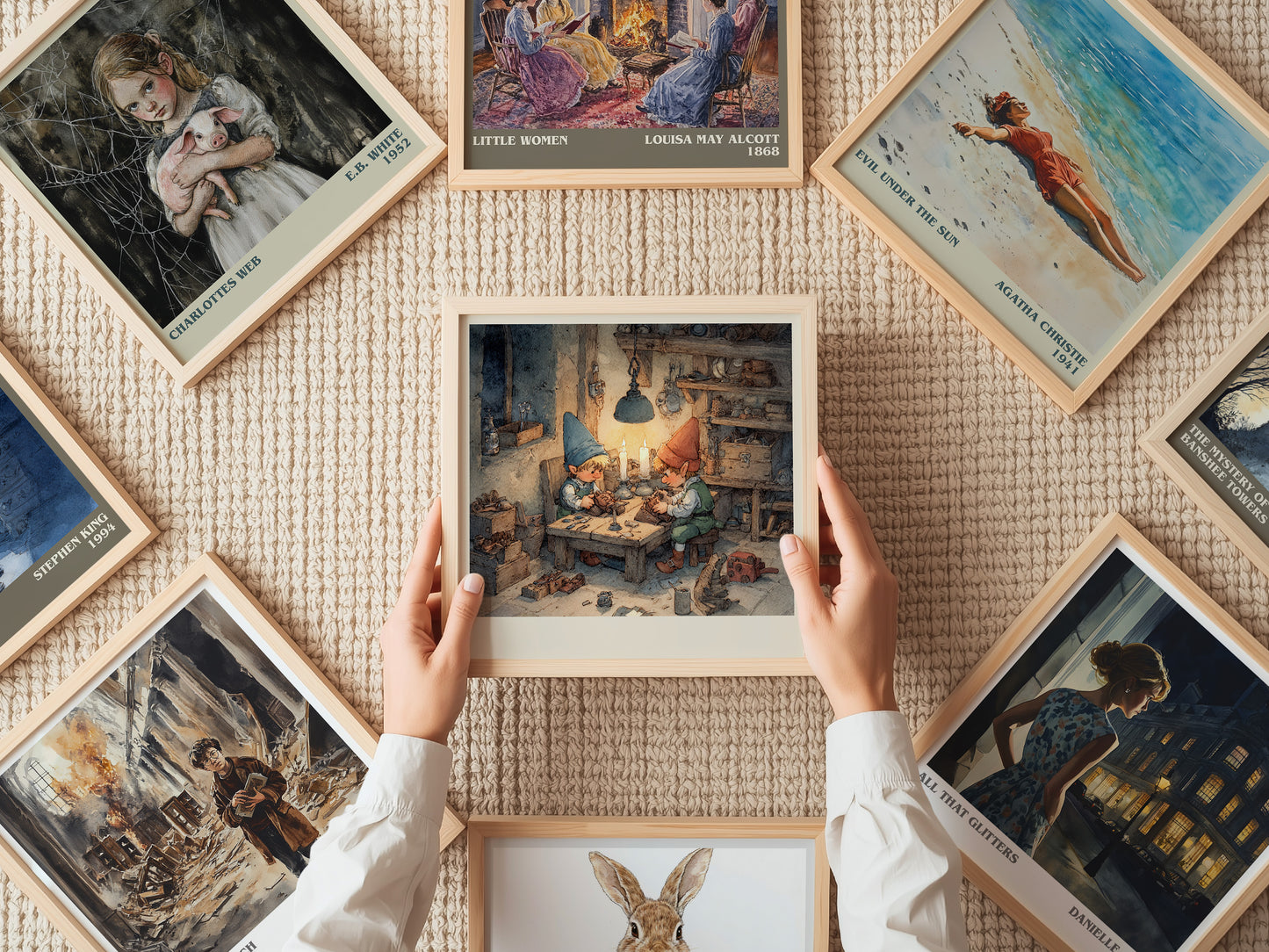 The Elves and the Shoemaker literary print on bookshelf – Jacob Grimm fan gift