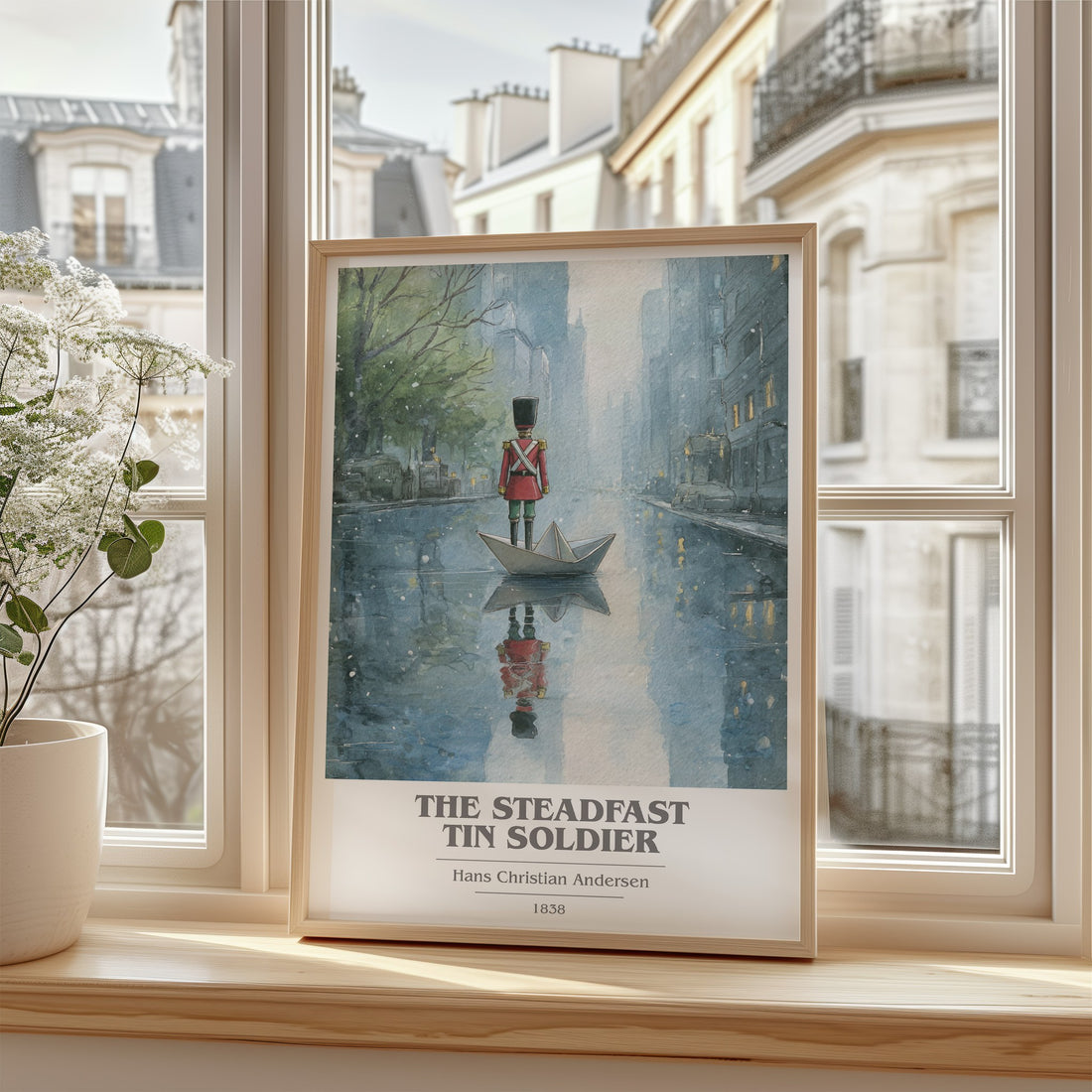 The Steadfast Tin Soldier Book Cover Poster by Hans Christian Andersen – framed print by a bright window