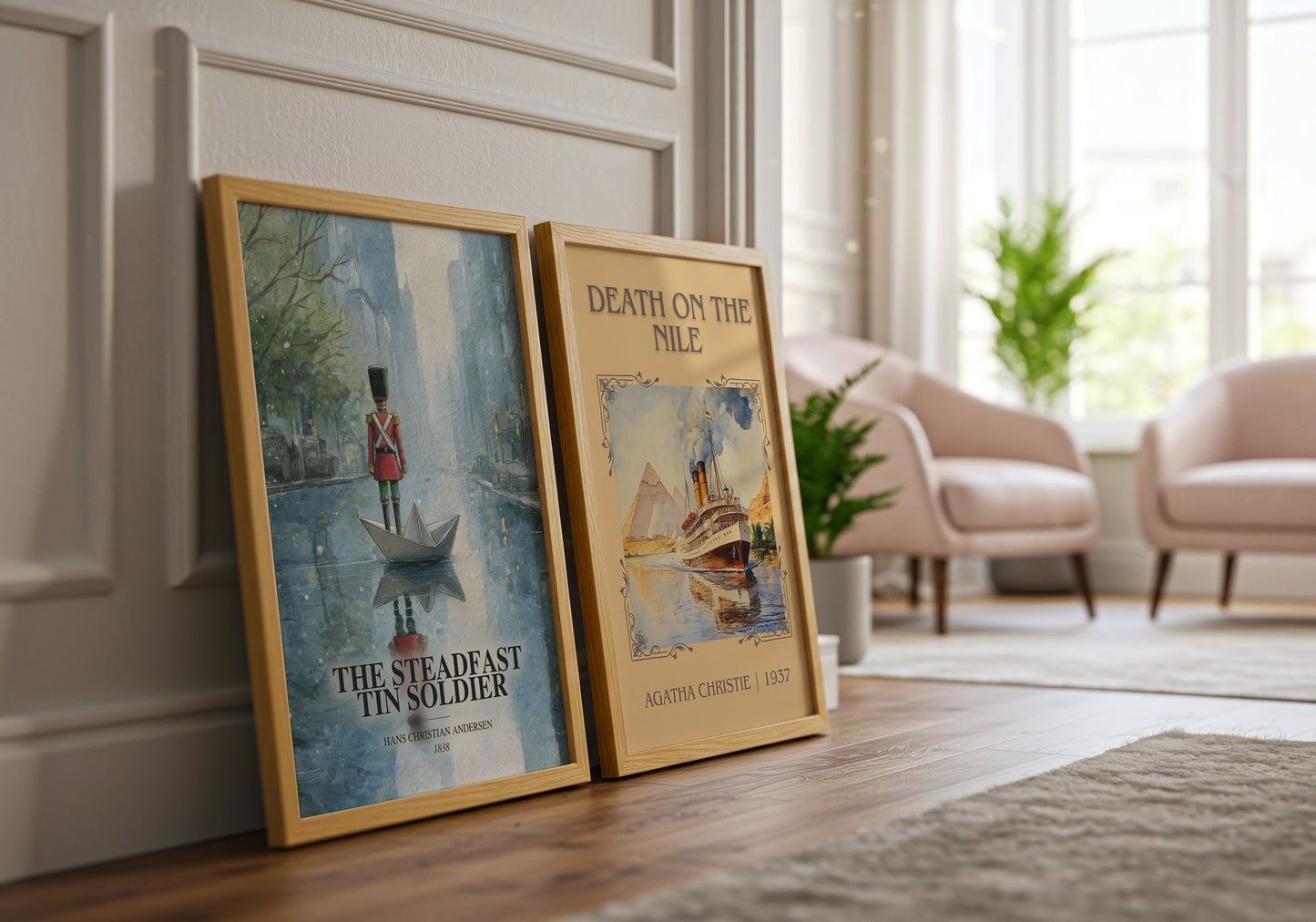The Steadfast Tin Soldier watercolour print framed by window – literary home decor
