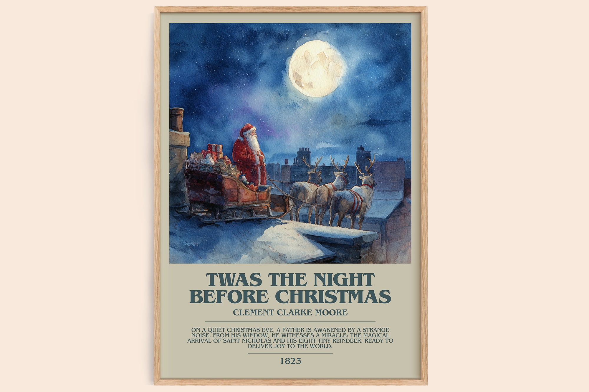 Twas The Night Before Christmas bookish book poster by Clement Clarke Moore – framed literary art print