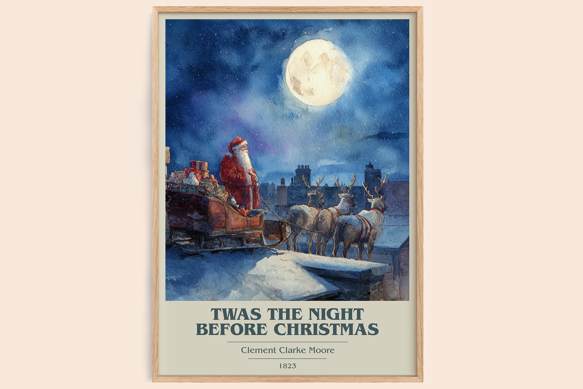 Twas The Night Before Christmas book cover book poster by Clement Clarke Moore – framed literary art print