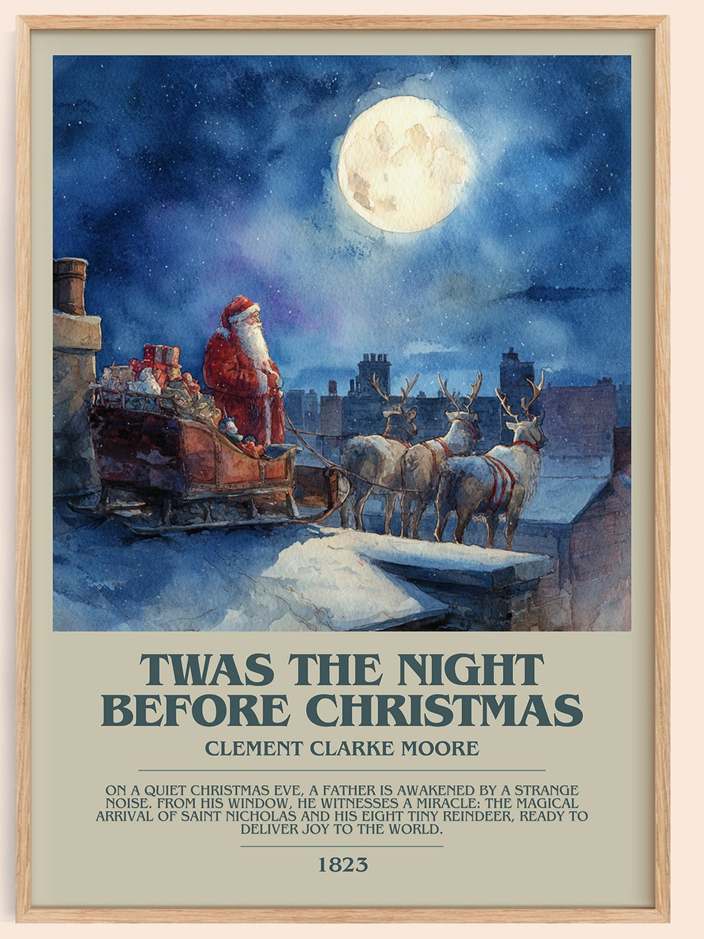 Twas The Night Before Christmas bookish book poster by Clement Clarke Moore – framed literary art print