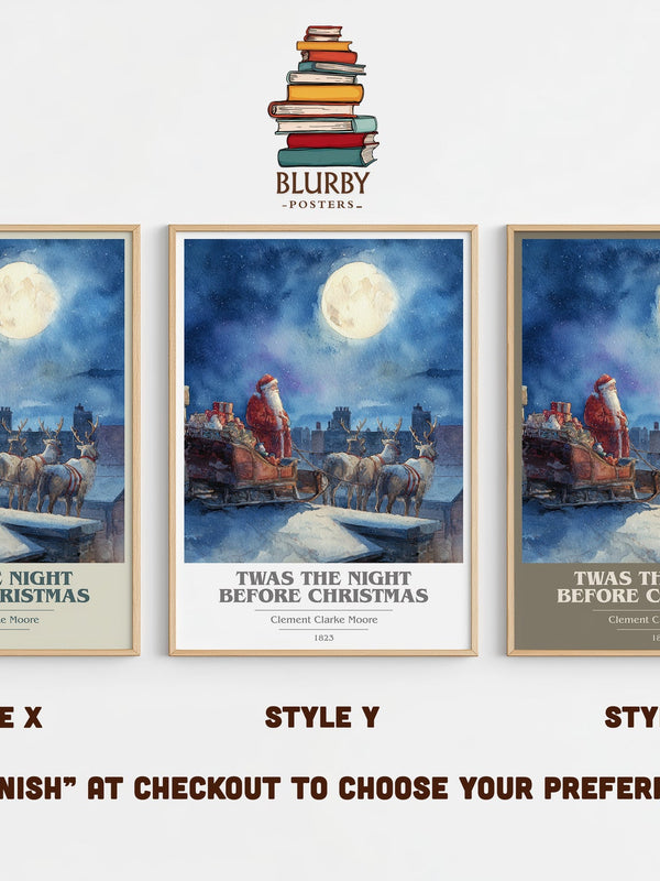 Twas The Night Before Christmas book cover print in frame leaning in hallway – childrens wall art
