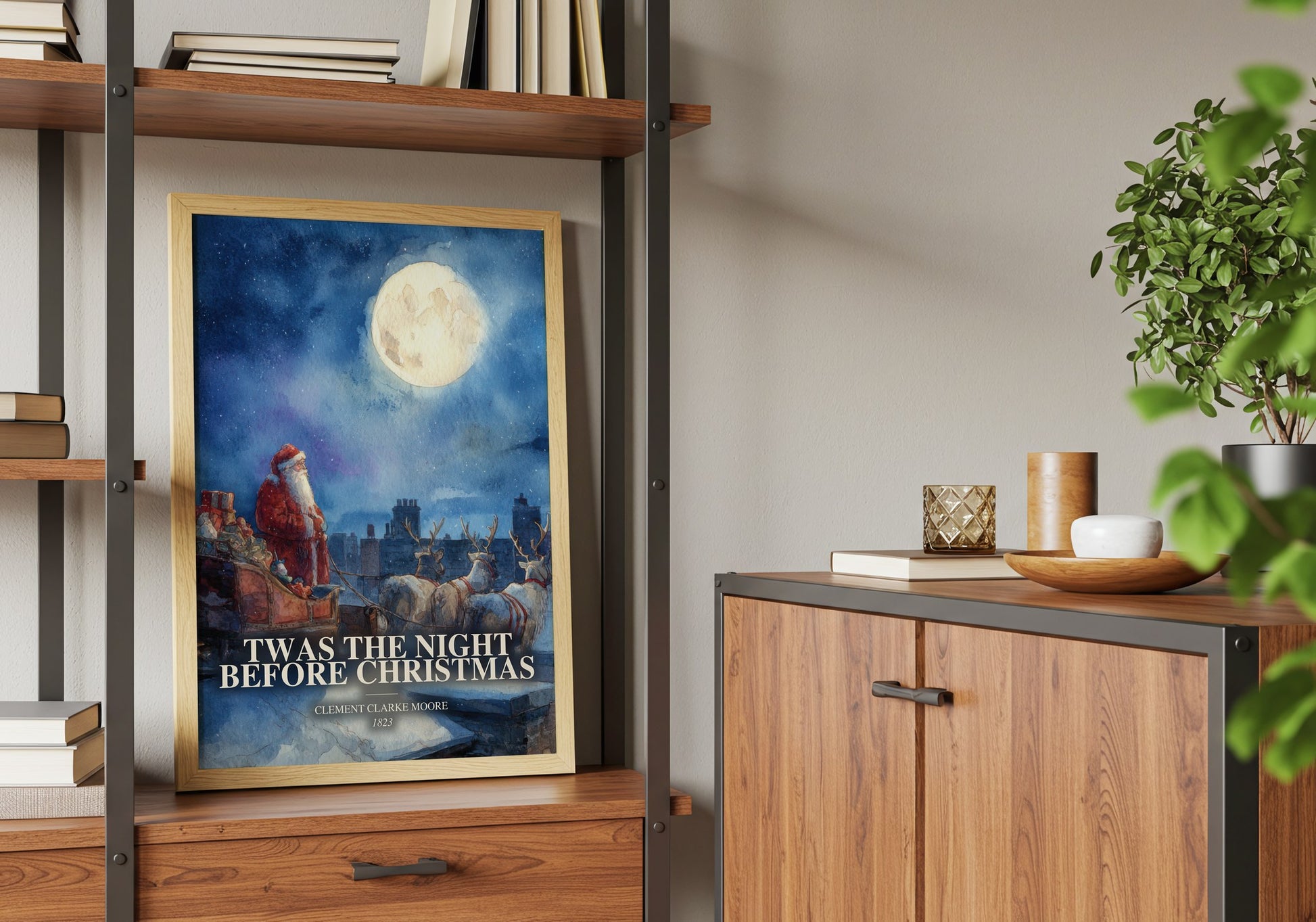 Twas The Night Before Christmas book watercolour illustration paper finish options – matte satin gloss