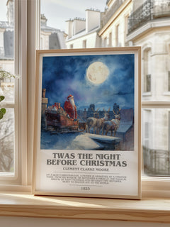 Twas The Night Before Christmas Bookish Wall Art by C. Moore – framed print by a bright window