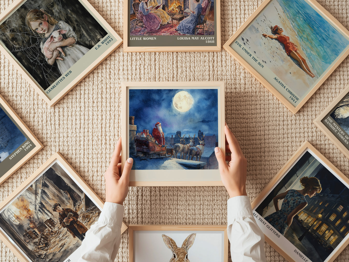 Twas The Night Before Christmas literary print on bookshelf – Clement Clarke Moore fan gift