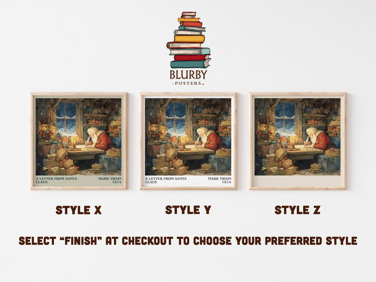 A Letter from Santa Claus literary art print colour and style options – Mark Twain book art