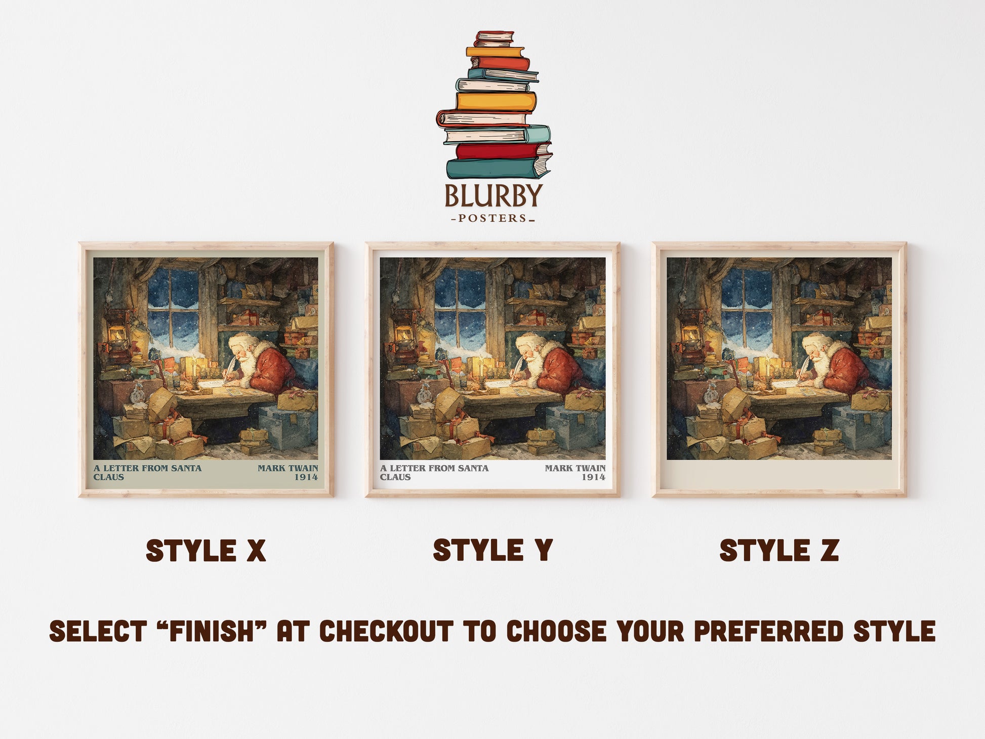 A Letter from Santa Claus literary art print colour and style options – Mark Twain book art