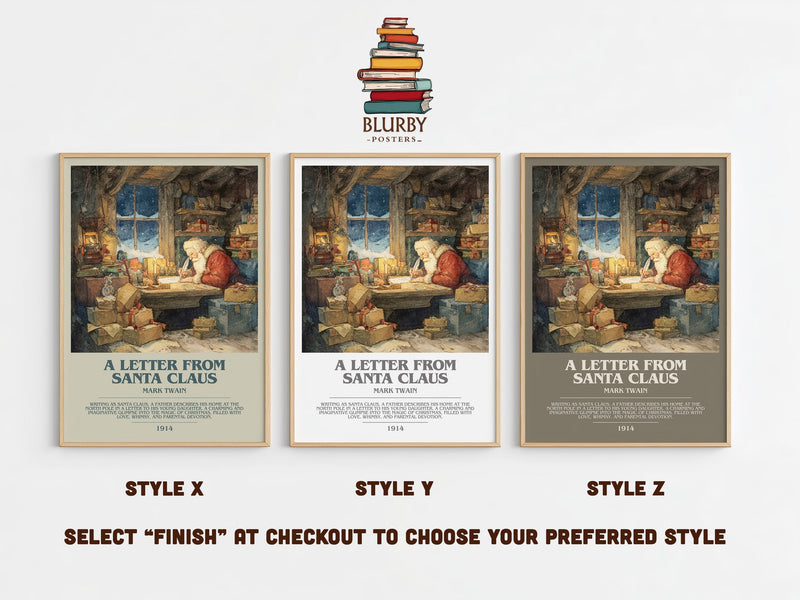 A Letter from Santa Claus bookish print in frame leaning in hallway – childrens wall art
