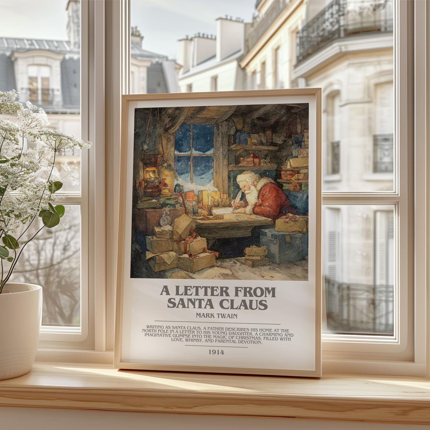A Letter from Santa Claus bookish poster colour and style options – Mark Twain book art