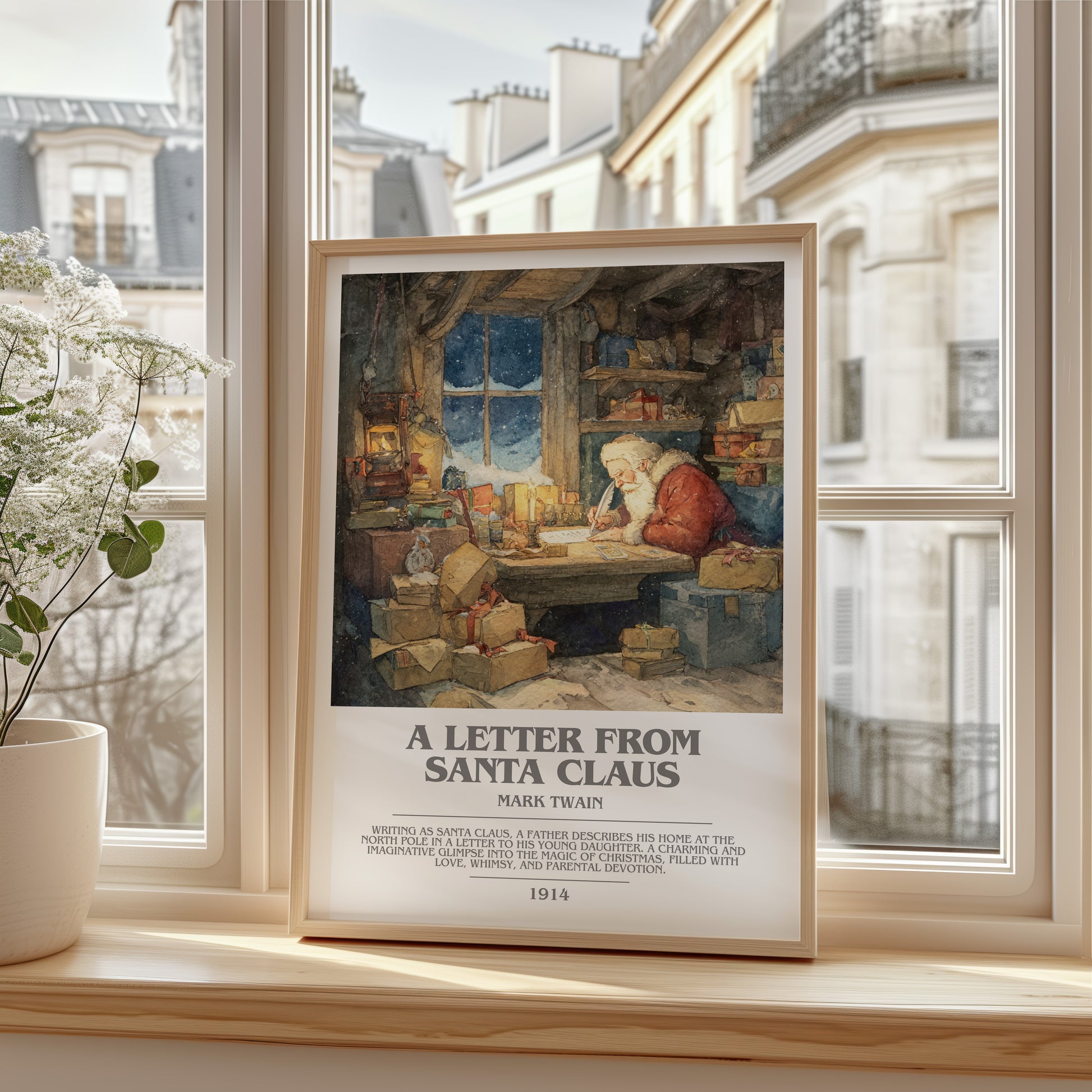 A Letter from Santa Claus bookish poster colour and style options – Mark Twain book art