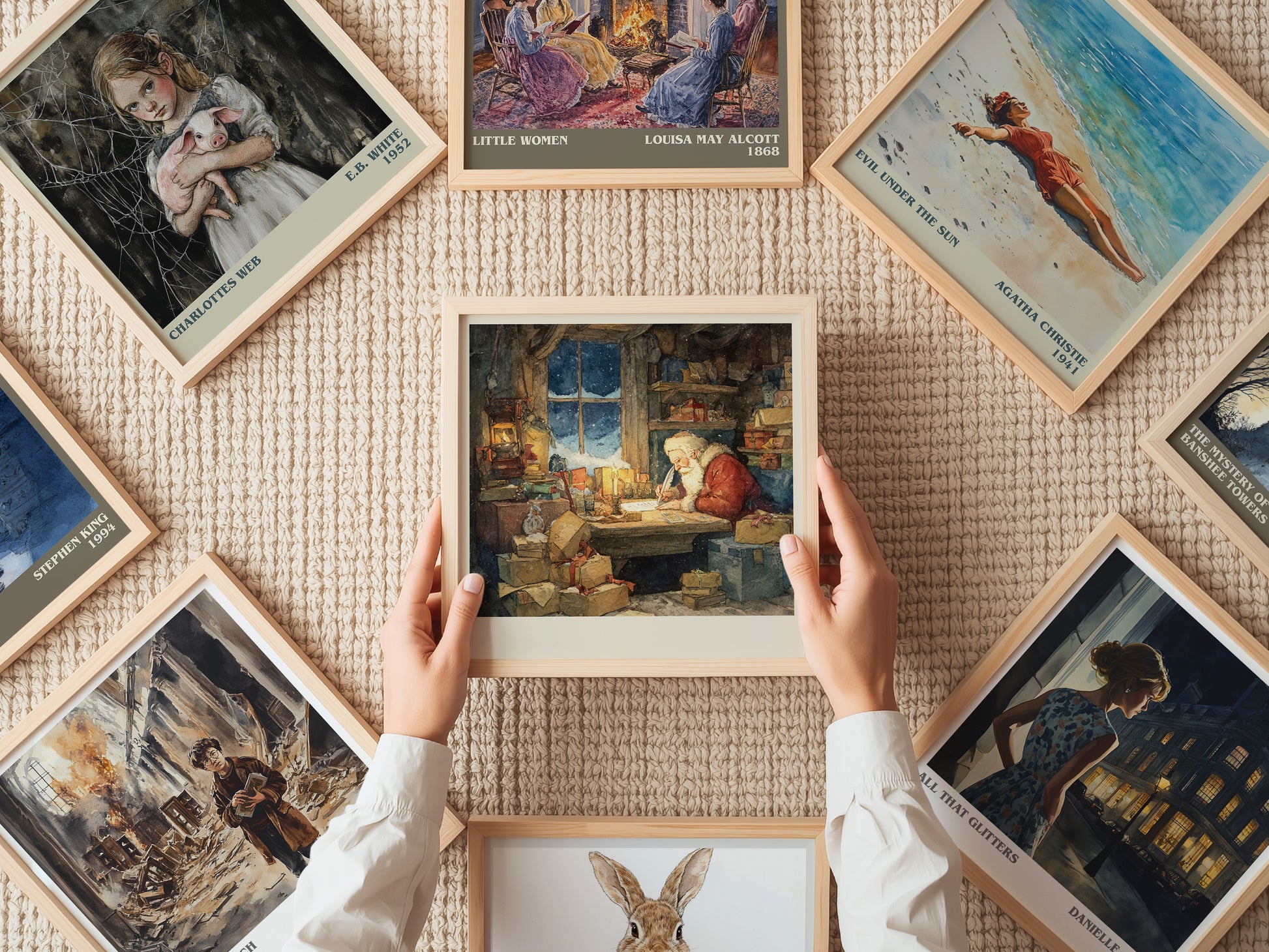 A Letter from Santa Claus literary print on bookshelf – Mark Twain fan gift