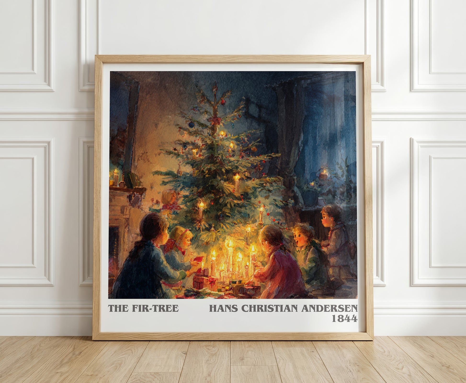 The Fir Tree literary print in frame leaning in hallway – childrens wall art