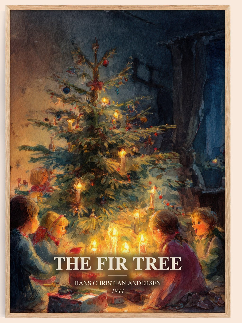 The Fir Tree watercolour book poster by Hans Christian Andersen – framed literary art print