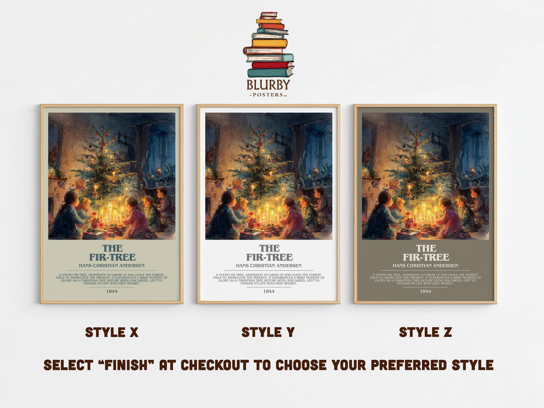 The Fir Tree bookish print in frame leaning in hallway – childrens wall art (mockup)