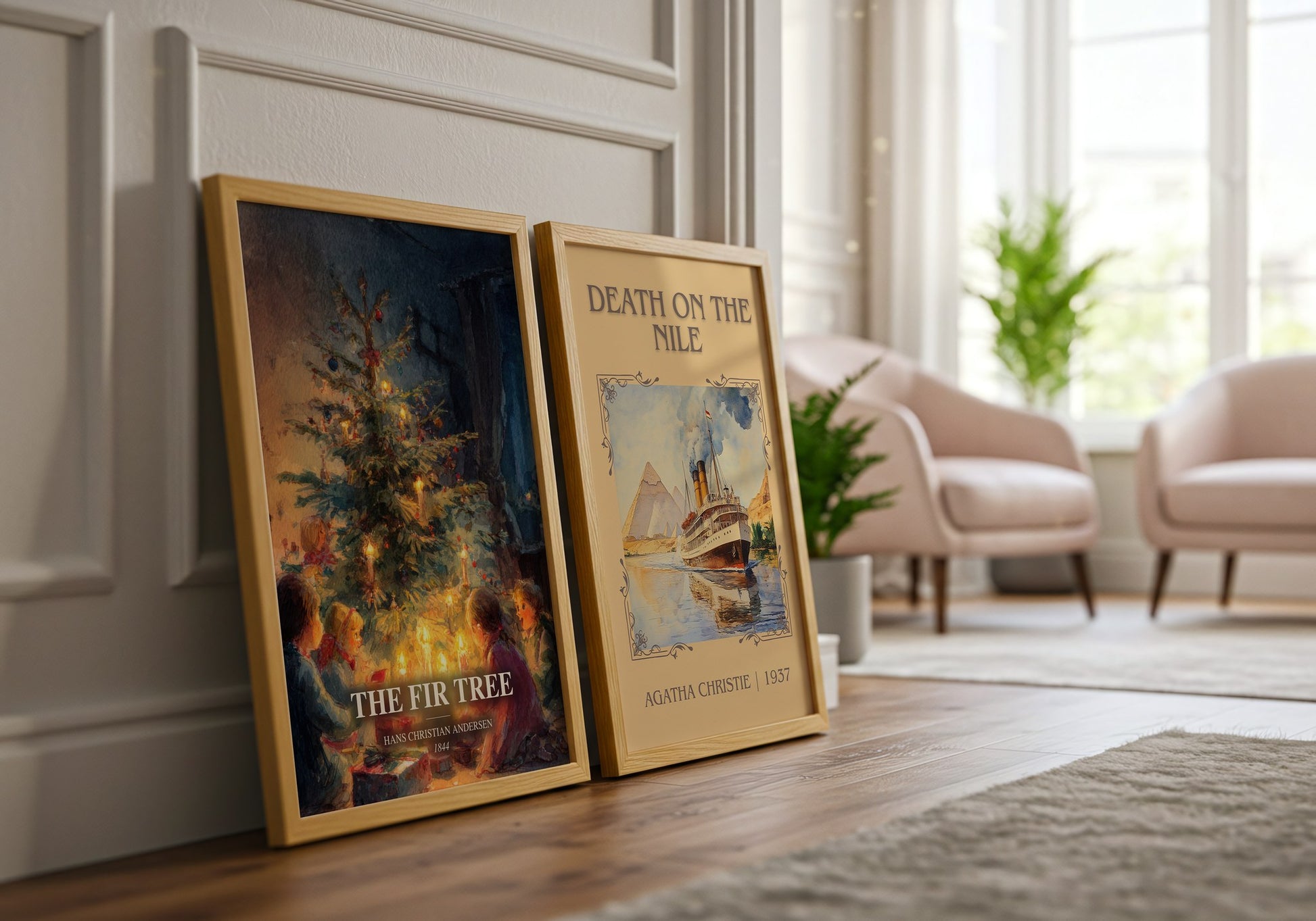 The Fir Tree watercolour print framed by window – literary home decor