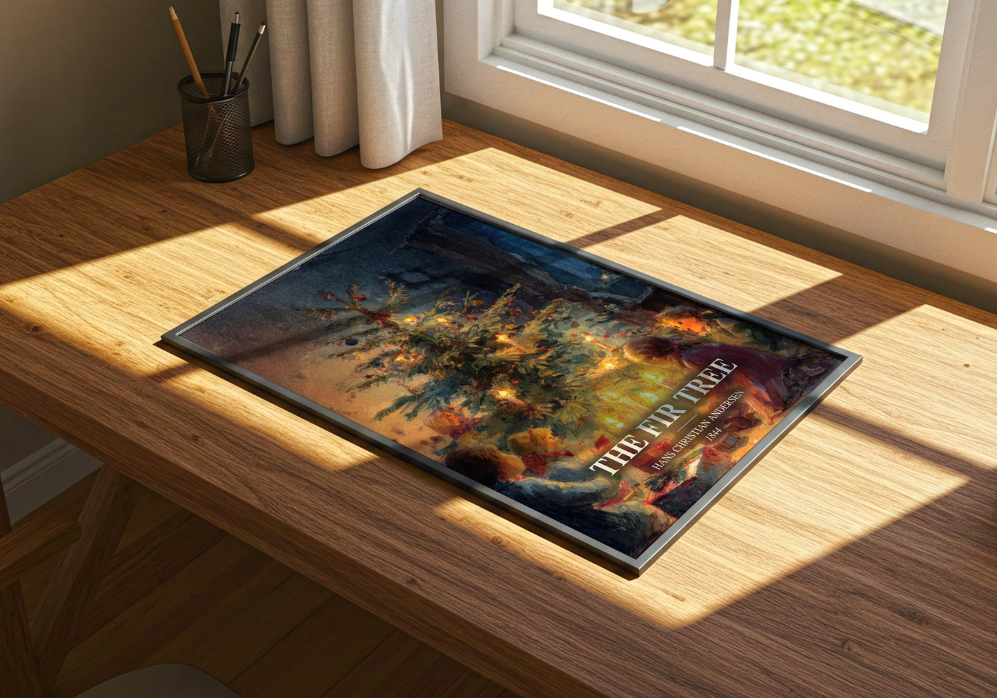 The Fir Tree watercolour book poster framed on wall – childrens wall art