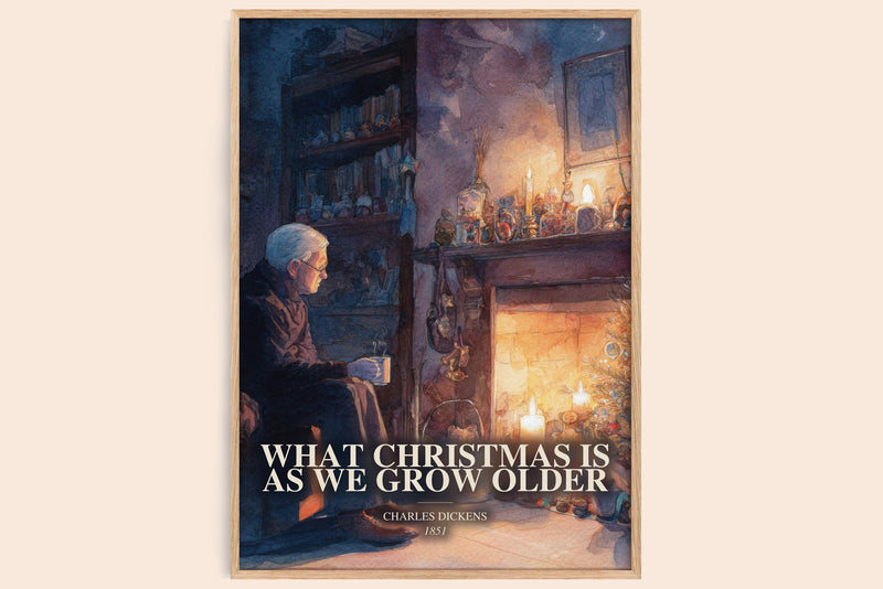 What Christmas Is As We Grow Older watercolour book poster by Charles Dickens – framed literary art print