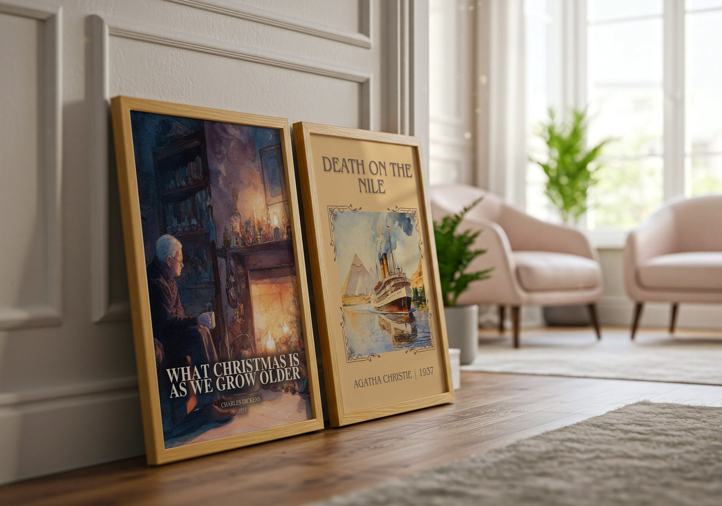 What Christmas Is As We Grow Older watercolour print framed by window – literary home decor