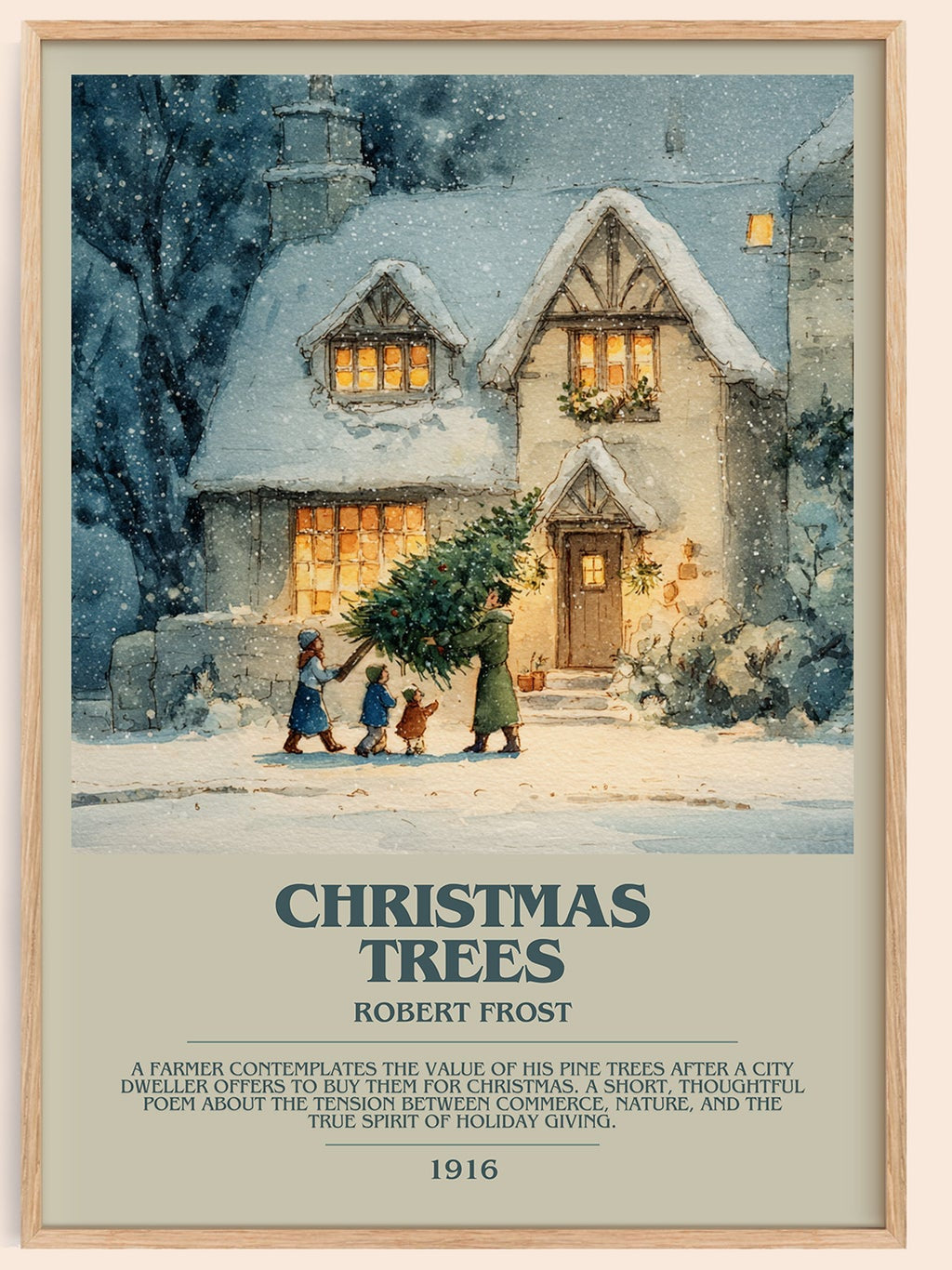Christmas Trees bookish book poster by Robert Frost – framed literary art print