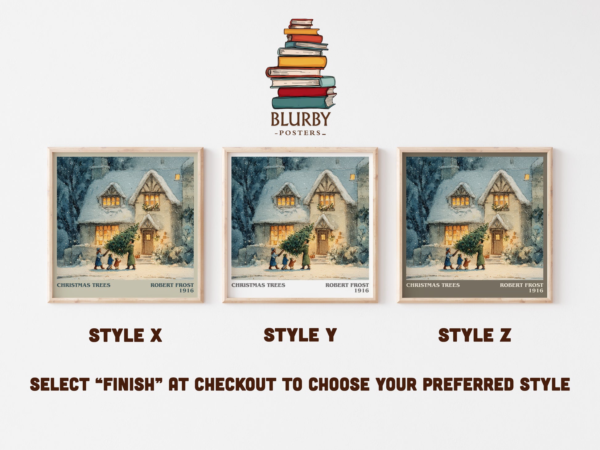 Christmas Trees literary art print colour and style options – Robert Frost book art