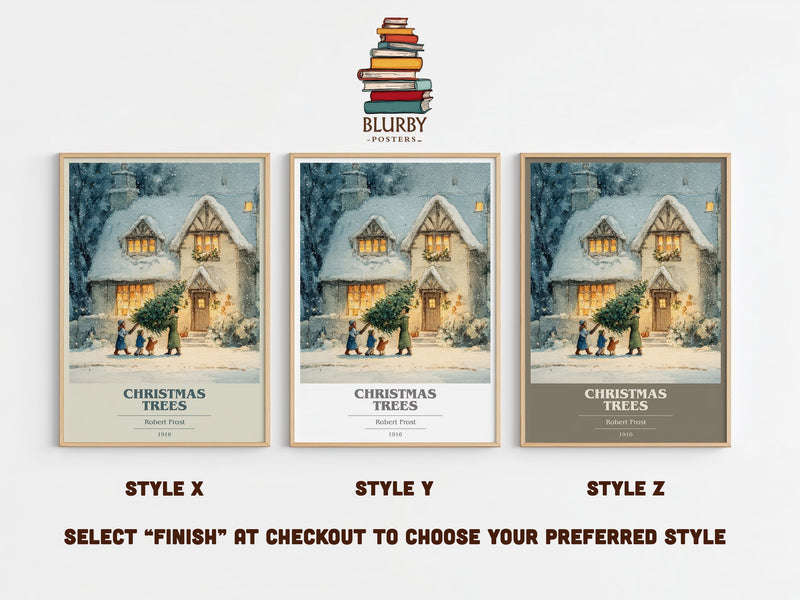 Christmas Trees book cover print in frame leaning in hallway – poetry wall art