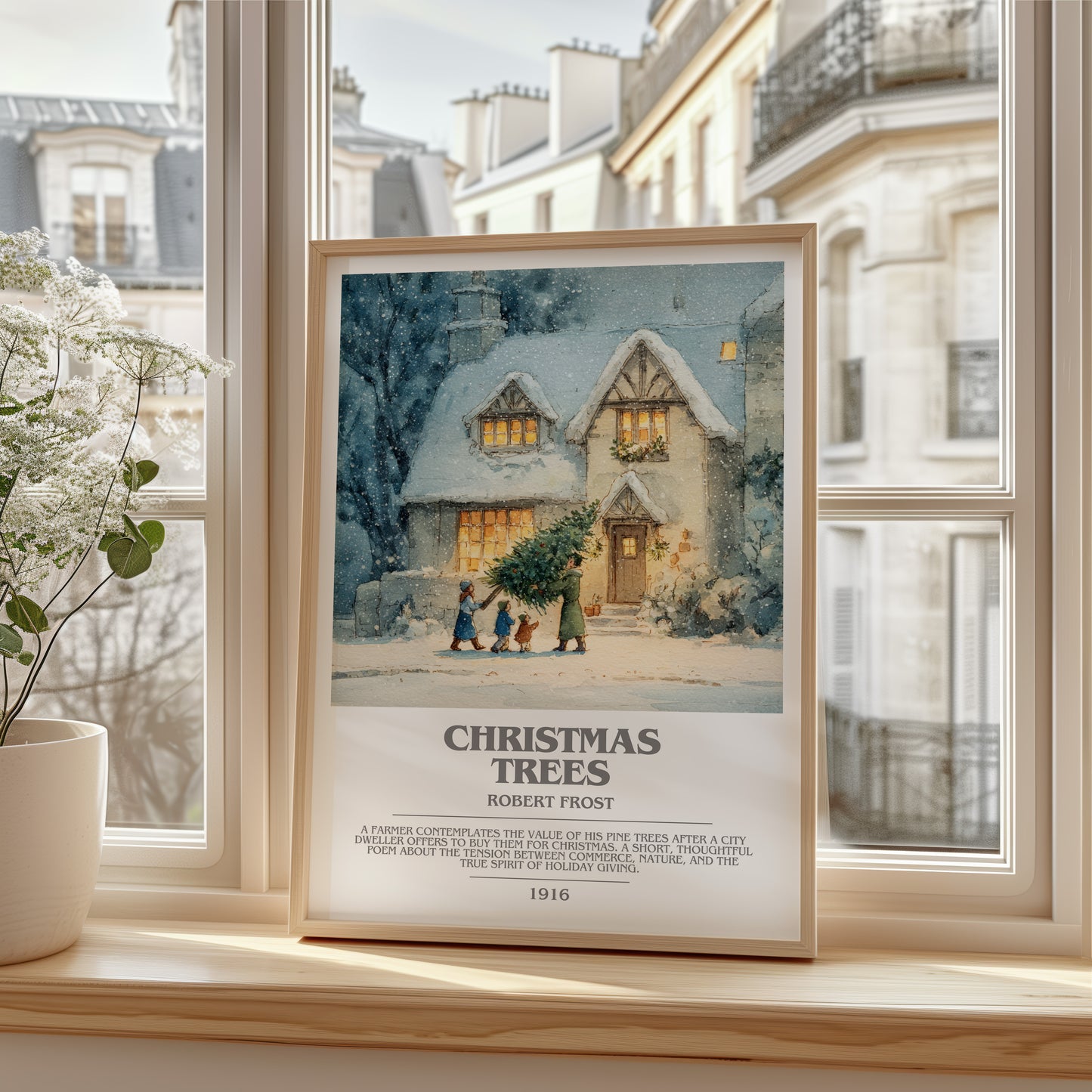 Christmas Trees bookish poster colour and style options – Robert Frost book art