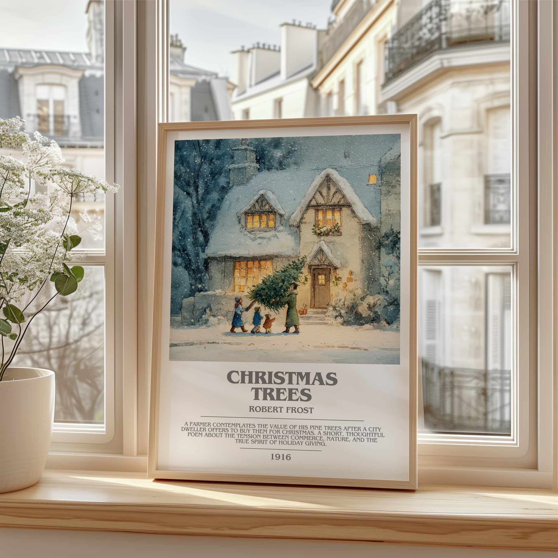 Christmas Trees bookish poster colour and style options – Robert Frost book art