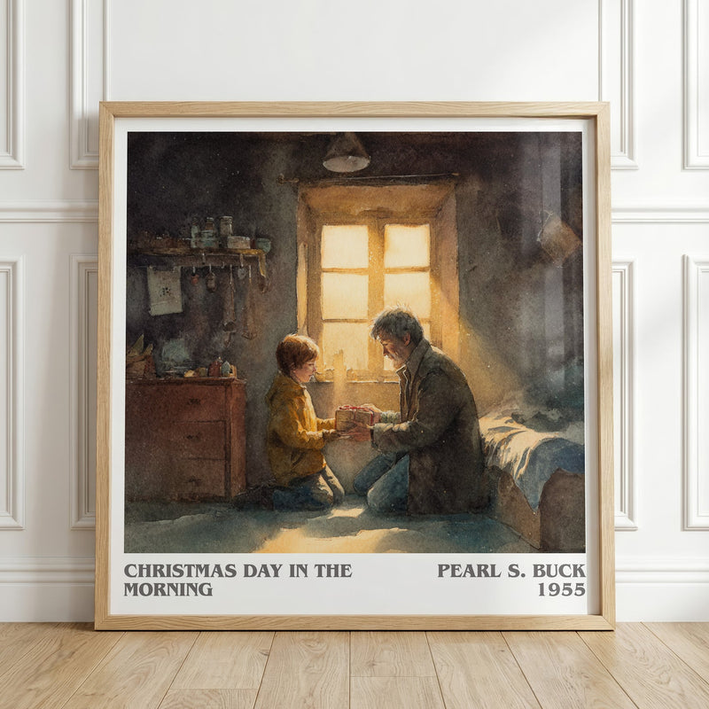 Christmas Day in the Morning literary print in frame leaning in hallway – non fiction wall art