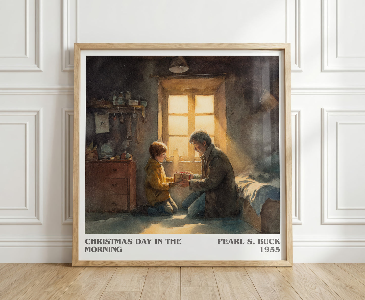 Christmas Day in the Morning literary print in frame leaning in hallway – non fiction wall art