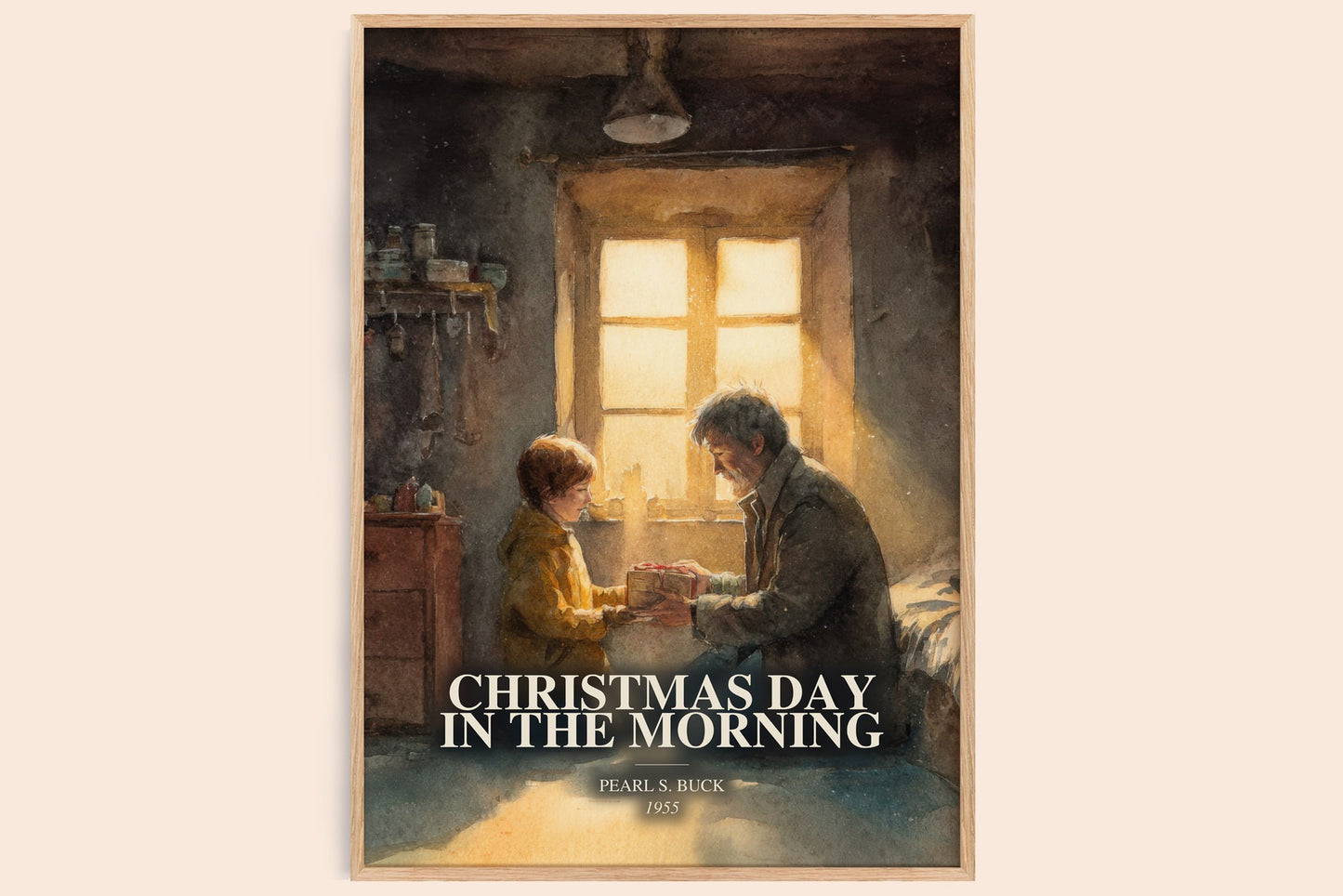 Christmas Day In The Morning watercolour book poster by Pearl S. Buck – framed literary art print