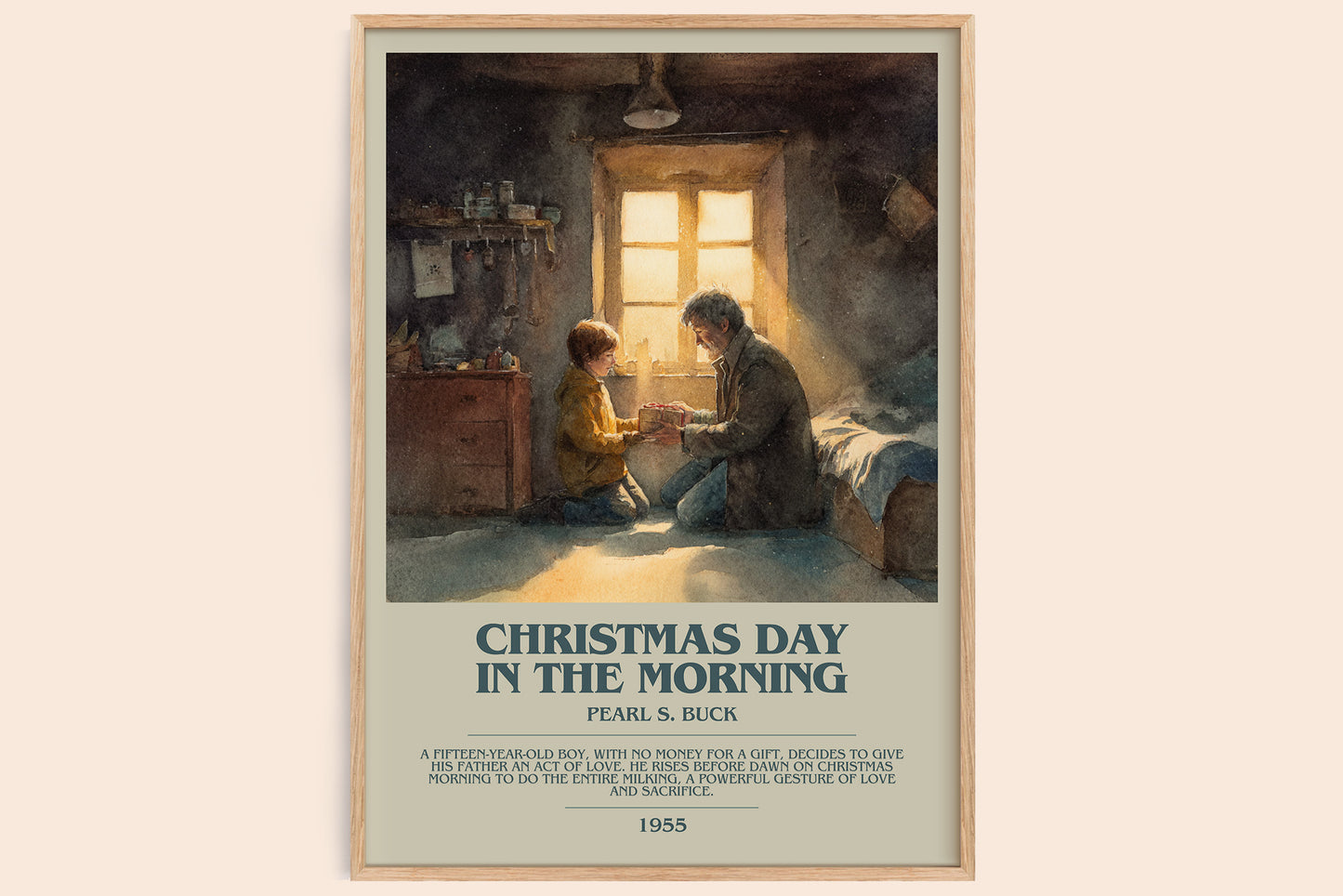 Christmas Day in the Morning bookish book poster by Pearl S. Buck – framed literary art print